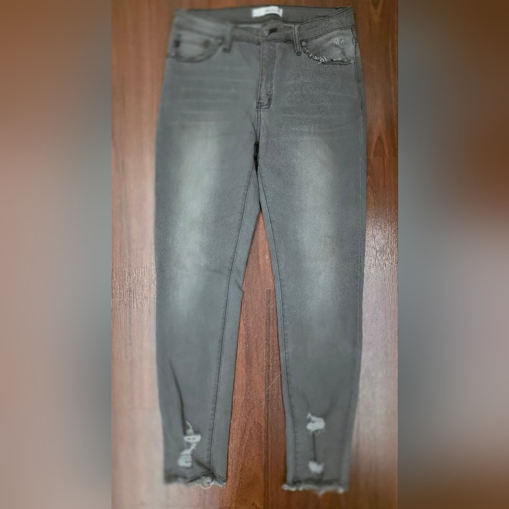 Kancan Gray Distressed Skinny Jeans 13/30 High Rise Raw Hem